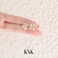 四叶草猫眼石耳钉女2021年新款潮小众设计感小巧精致耳饰夏款耳环 金色S925银针耳钉