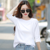 白色七分袖t恤女士五分上衣中袖打底衫夏季体恤宽松百搭2021新款 白色 S