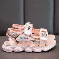 女童凉鞋中大童2021新款夏季潮实心轻便耐磨童鞋小女孩儿童沙滩鞋 粉色 26码鞋内长16.5cm