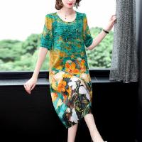 2021新款夏季冰丝连衣裙子中老年妈妈装贵夫人重磅短袖女潮 9030*图片色 4XL