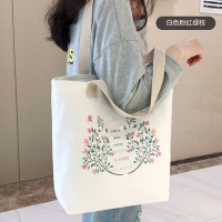 帆布包女单肩包夏文艺布袋手提斜挎包包2021年新款大容量小众日系 白色粉红绿枝