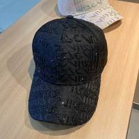 帽子女士水钻字母韩版潮棒球帽时尚百搭休闲刺绣遮阳防晒鸭舌帽夏 黑色 可调节