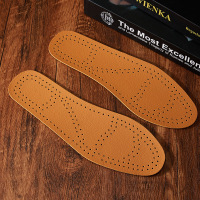除臭真皮鞋垫男女士款夏季防臭吸汗舒适弹性减震牛皮猪皮透气鞋垫 防臭透气-仿皮棕色有孔[2双装] 36