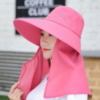 帽子女士夏季遮阳帽户外防晒遮脸大檐太阳帽可拆卸骑车帽采茶帽 不可拆卸深粉帽子+面纱 均码(收藏商品及店铺送转运珠红
