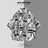 港风vintage碎花衬衫男宽松潮流沙滩夏季慵懒风情侣短袖衬衣外套 1150白色 S