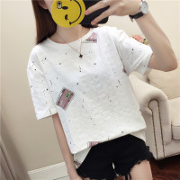 2021夏装韩版小清新印花可爱短袖T恤女学生半袖休闲少女体恤衫潮 6206红色方块 M