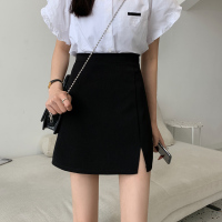 2021夏季新款高腰侧开叉半身裙女a字裙薄款胖mm大码半裙包臀短裙 黑色开叉 S