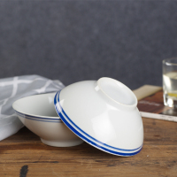 景德镇老式怀旧蓝边碗六寸饭碗粥碗汤碗 家用店用餐馆特价 6英寸2-3级品5个装(赠2个勺子)