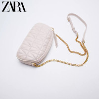 ZARA女包2021夏季新款链条小方包手机套式百搭经典单肩斜挎小包包 米白色[小号]
