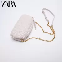 ZARA女包2021夏季新款链条小方包手机套式百搭经典单肩斜挎小包包 米白色[小号]