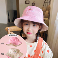 儿童薄款帽子渔夫帽双面遮阳盆帽太阳帽女童宝宝春夏防晒超萌可爱 1#草莓双面粉米(主图模特款) 收藏宝贝优先发货 3-12