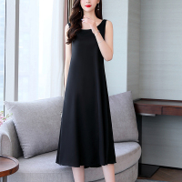 特价清仓真丝背心吊带裙女夏长款内搭外穿宽松打底桑蚕丝连衣裙子 黑色 圆领99647 M