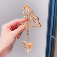 夏天新款蝴蝶吊坠抓夹女发抓超仙鲨鱼夹头饰品后脑勺盘发夹子发卡 金色蝴蝶结吊坠