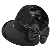 新款空顶帽女士夏季遮阳防晒帽子韩版潮可折叠网眼太阳帽大檐布帽 黑色 收藏送礼品 可调节