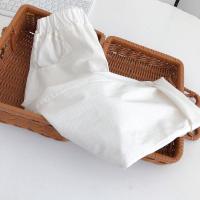 [经典英伦裤]2021夏儿童棉麻长裤男童简约弹力防蚊裤中童休闲裤 白色() 90cm