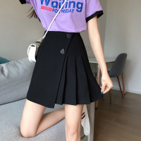 大码不规则小众百褶裙半身裙女春夏新款高腰显瘦遮胯a字西装短裙 黑色 M[建议80-100斤]