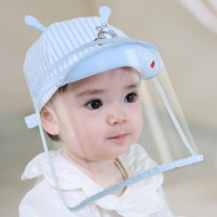 婴儿防护面部罩宝宝夏季防飞沫帽子儿童帽婴幼儿外出新生儿防尘帽 盒子猫-天空蓝 44码:帽围(38-44cm)建议0-6个