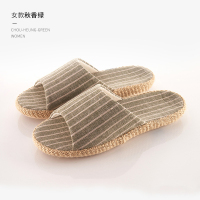 北欧静音家居家用棉麻女四季室内布春秋天亚麻舒适情侣夏男士拖鞋 秋香绿 36/37(适合35/36)