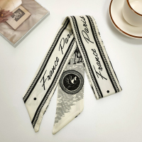 法式珍珠蝴蝶结优雅飘带发圈夏季丝巾发带女绑发马尾头绳发绳发饰 英文字母发带-