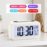 闹钟学生用静音时钟电子多功能床头钟夜光智能儿童创意闹铃可充电 白色-[2020新版][日期+温度+夜光] 13.5厘米