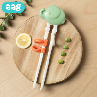 aag儿童筷子训练筷2 3 4 6岁一段二段男女孩宝宝学习练习筷子家用 云绿[三指环灵活定位+磨砂筷头轻松进食]