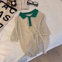 欧洲站女装设计感短袖t恤女2021夏季新款韩版ins潮小众POLO领上衣 绿领短袖 M