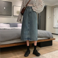 牛仔裙半身裙女中长款裙子2021新款夏季韩版高腰a字裙小个子复古 复古蓝 S