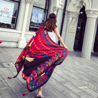 春秋夏季新款丝巾女民族风旅游棉麻围巾长款防晒沙滩巾大披肩纱巾 藏地腰果(主图款)