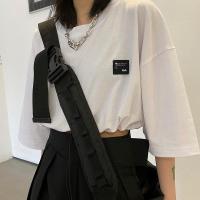 短款露脐T恤女2021新款夏季ins港风甜辣小众黑色宽松抽绳短袖上衣 白色 M