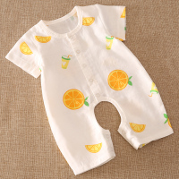 婴儿连体衣夏季薄款 男女宝宝纱布短袖哈衣空调服 新生儿爬爬服 白色橙子（开裆款） 59cm