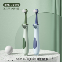 宝宝牙刷一岁半婴儿0-1-2-3岁幼儿乳牙刷硅胶儿童牙刷软毛牙膏套 赛尔蓝+波克绿共2支[呵护宝宝稚嫩牙龈]
