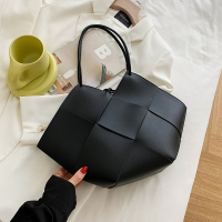 高级感编织大包包女夏季2021新款潮腋下包百搭大容量单肩包托特包 黑色