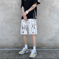 2021夏季新款印花情侣短裤男港风潮流ins宽松休闲五分裤沙滩裤cec 白色 S