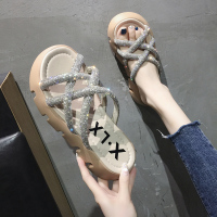 仙女风凉拖女夏外穿时尚2021新款松糕鞋女厚底高跟小众沙滩鞋海边 米色 36 标准码