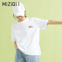 米子旗2021新款短袖t恤女夏印花半袖体恤白色时尚宽松打底衫上衣 黑字3313左胸小 米白 S