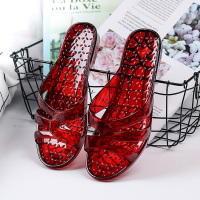 夏季新款拖鞋女水晶塑料果冻凉拖鞋室内居家防滑防臭洗澡一字拖女 酒红色 888 36