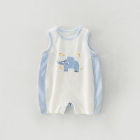 宝宝连体衣夏季男薄款外穿ins婴幼儿哈衣爬服无袖儿童衣服女夏装 清水蓝 73cm