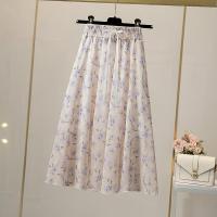 碎花半身裙小个子2021夏季新款韩版显瘦中长款裙子雪纺高腰a字裙 粉底紫色花 均码(建议80-146斤)