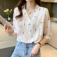 2021夏季新款薄款上衣雪纺衬衫女设计感小众港风短袖衬衣ins半袖 图片色 S