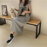2021新款夏韩国原宿风bf宽松慵懒中长款无袖背心连衣裙女OVERSIZE 灰色 均码