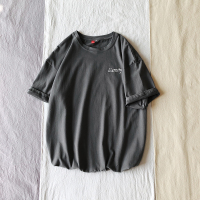 男士短袖t恤新款圆领五分袖宽松衣夏季个性潮流半袖体恤男装潮牌 灰色 S