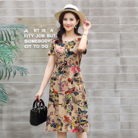 2021新款夏季棉绸连衣裙女中长款过膝大码人造棉碎花中年妈妈长裙 1号色 6XL[建议165斤以上]