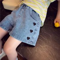 女童牛仔短裤夏装外穿宝宝夏款洋气裤子春秋新款薄款儿童宽松长裤 爱心款短裤 80cm可开裆