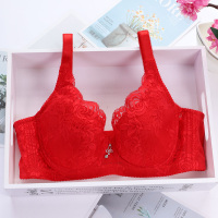 新款无海绵超薄调整型文胸有钢圈聚拢侧收防下垂性感女士内衣肤色 红色 34/75B