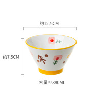 创意日式个性手绘陶瓷碗微波高脚斗笠碗可爱甜品小吃碗家用米饭碗 木姜子-高脚碗