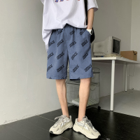 夏季新款韩版满印字母短裤男ins潮流宽松五分裤休闲短裤中裤学生 蓝色 M