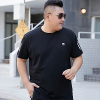 特大码男装冰丝t恤夏季加肥加大镂空短袖胖子肥佬超大号健身衣T恤 黑色 L