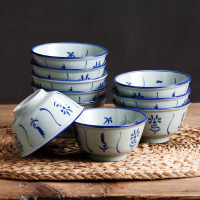 陶瓷碗复古葵斗碗青花碗兰花碗单个家用吃饭碗米饭碗怀旧瓷碗套装 葵斗碗10个装