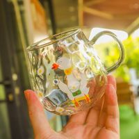 新品杯子玻璃透明耐高温加油鸭高颜值马克杯带盖勺家用玻璃杯水杯 黄色morning 单杯无盖勺