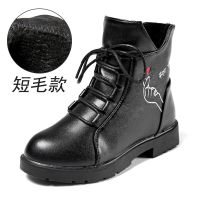 小女孩棉鞋儿童冬靴加绒马丁靴女童保暖10岁棉靴韩版2019新款短靴 黑色薄绒款 27码内长16.6cm